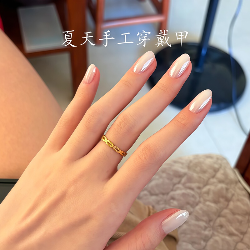 Purely Handmade Pearl Haili Wearable Nails, Short Style, 2025 New Model, High-End Milky White White Women's Nail Art, Short Oval Shape