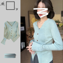 Factory sales v-neck long-sleeved sweater for women in autumn new slim fit long-sleeved versatile pure desire knitted base