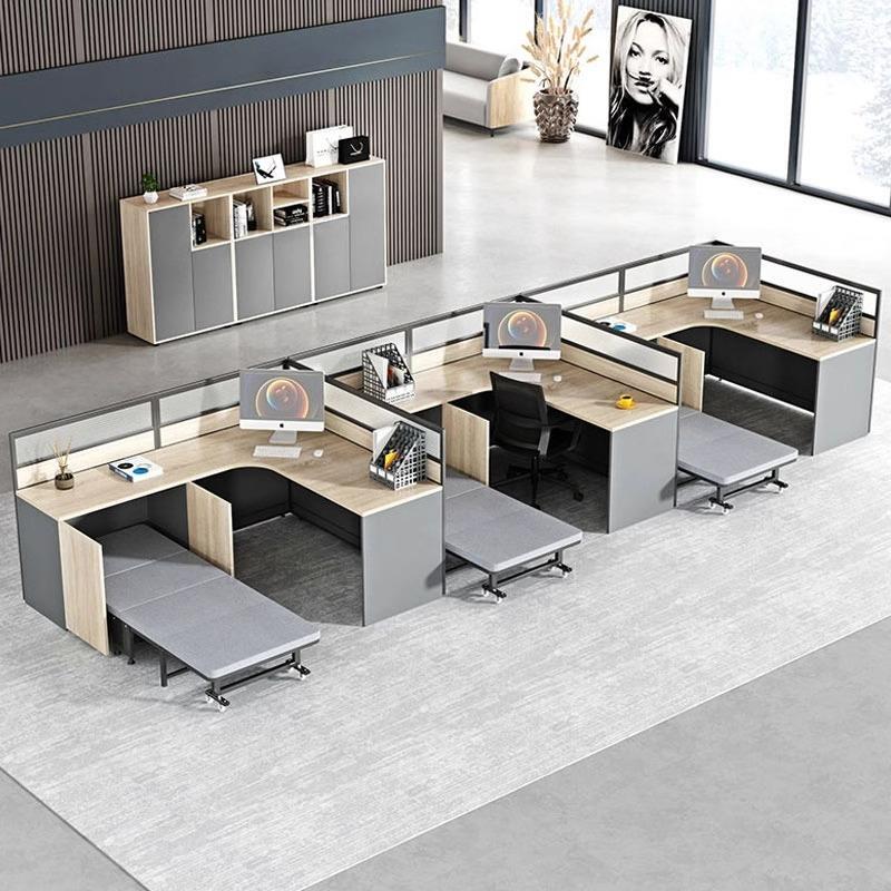 Simple Modern Staff Desk with Bed Workstation, Folding Rest Bed, Screen Partition, Lunch Break Desk and Chair