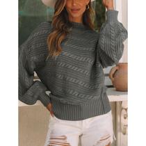 2024冬季新款麻花针织套头衫女欧美休闲百搭慵懒风落肩圆领毛衣女