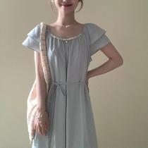 Temperamental female style French pleated dress summer design personality loose and slim mid-length skirt trendy