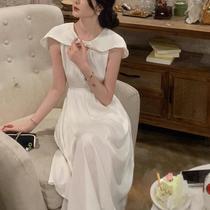 White Pearl Moon Sheng Skirt Summer Tencel French Retro High-Sense Lady Style Sleeveless Dress A-Line Long Skirt