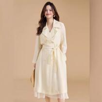 24 spring and summer light skin-friendly soft and sun-protective commuting shoulder mid-length coat air-conditioning shirt textured windbreaker 23219