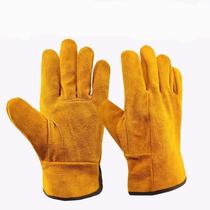 Puda welding gloves soft leather labor protection argon arc welding gloves high temperature resistant long anti-cut seamless short 25cm