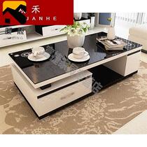 Simple modern large 1 5 small apartment living room furniture tempered glass 1 meter black and white coffee table 1 4 meters printed style set