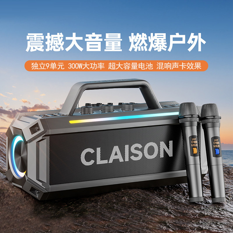 300W Bluetooth Speaker Wireless Microphone Outdoor High Volume Portable Karaoke Audio Microphone Home Subwoofer