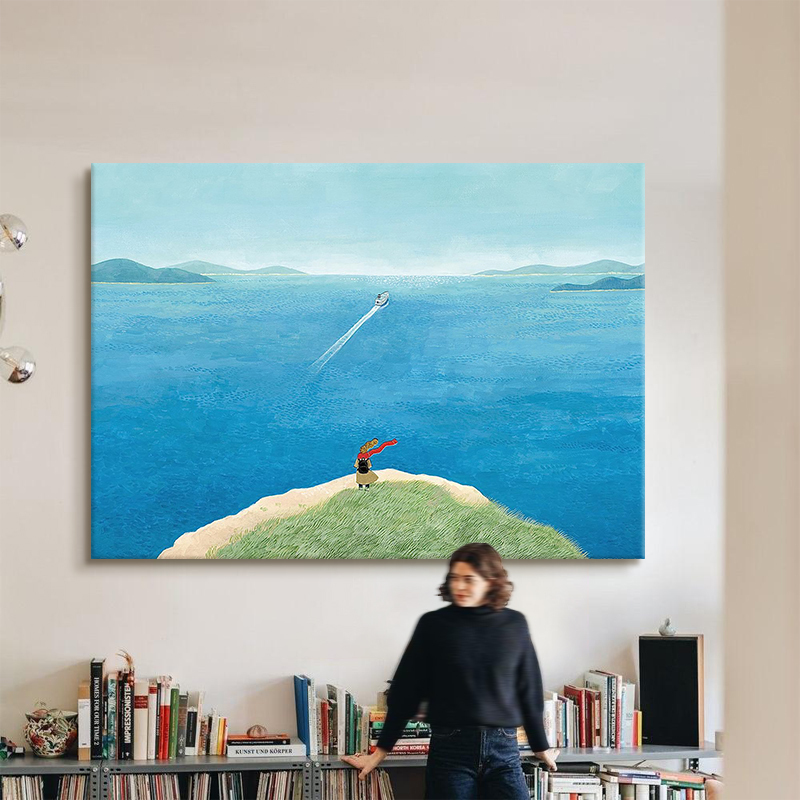 《The Distance》 Niche Art Living Room Hand-Painted Oil Painting Healing Seascape Children's Room Decorative Painting Minimalist Style Wall Art 《The Distance》 Niche Art Living Room Hand-Painted Oil Painting Healing Seascape Children's Room Decorative Painting Minimalist Style Wall Art