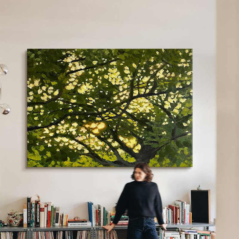 Green and Lush Living Room Decorative Painting, Niche Art for the Entrance, Modern Cream-Style Textured Hand-Painted Oil Painting