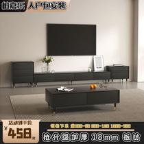 黑色电视柜现代简约客厅家用小户型收纳储物柜一体茶几电视柜组合