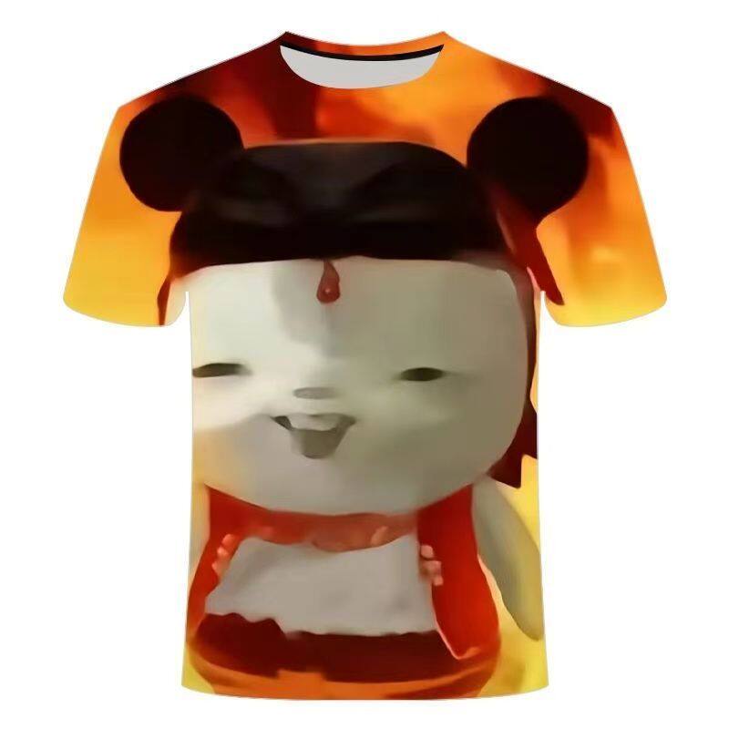 魔舞服、フーバ、魔子、霊珠、哪吒、敖冰、蓮根餅絵文字プリント半袖ユニセックスパロディ抽象魔子