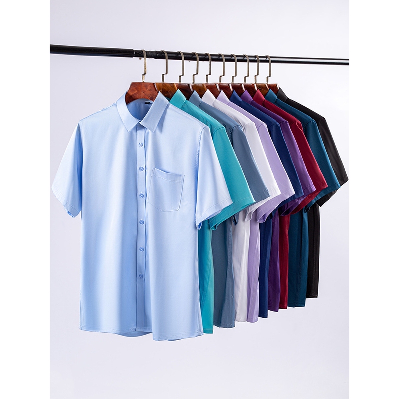Xiahu Shijia Large Size High-Elastic Men's Short-Sleeve Shirt, Summer High-End Breathable Silk-Quality Shirt