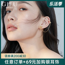 GIFU upper and lower double ear hole conjoined ear clip earthen wire ear bone lost with an earring integrated pure silver earpiece