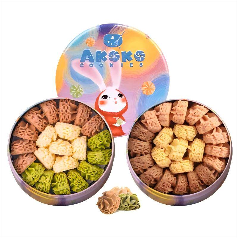 AKOKO小花黄油曲奇饼干礼盒原味抹茶休闲零食点心茶点送女生礼物 饼干长腿实拍商品图