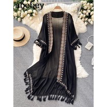 Retro Embroidery Sun Protection Shirt Women Summer Casual Lo