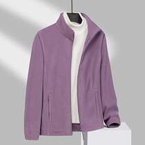 Outdoor sports thickened warm windproof fleece jacket for women cardigan stand collar brushed jacket solid color polar fleece jacket for men
