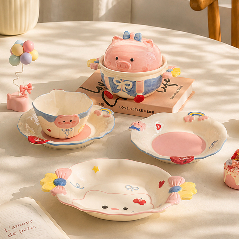 Cute Embossed Bowl and Plate Set, Household Bowl and Plate Set, Single-Serving Tableware, High-Value Bowl and Chopsticks Set, Birthday Gift Cute Embossed Bowl and Plate Set, Household Bowl and Plate Set, Single-Serving Tableware, High-Value Bowl and Chopsticks Set, Birthday Gift