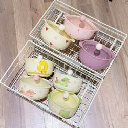 [Instant noodle bowl] Ceramic underglaze ribbon cover dormitory Young Adult heart bowl large capacity student Bowl chopsticks ceramic bowl