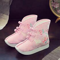 Nouvelles bottes de danse pour filles bottes courtes pour enfants chaussures en coton brodées à boucle de printemps et dautomne bottes en coton petite princesse Hanfu