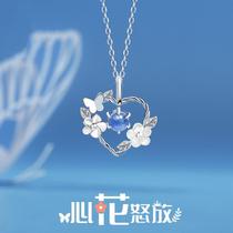 s925 sterling silver starry sky glass necklace women ins light luxury niche design heart-shaped pendant moonstone clavicle chain