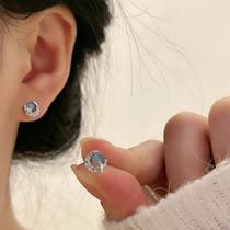 S925 sterling silver blue cats eye stone star and moon earrings small girl star moon earrings starry sky high-end jewelry