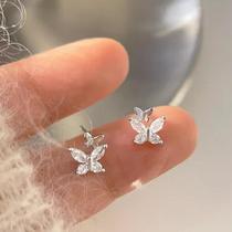 s925 sterling silver earrings for women 2023 new style earrings double butterfly earrings Korean flash diamond accessories niche design ins