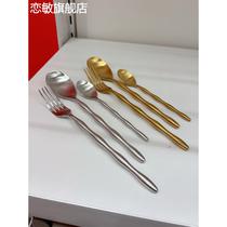 扭麻花设计感餐勺304不锈钢叉勺餐具轻奢餐厅加厚西餐勺叉甜品勺