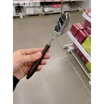 Japanese Ins style main table fork and spoon 304 stainless steel wooden handle soup spoon chicken wing wood western food spoon and fork household dessert fork and spoon