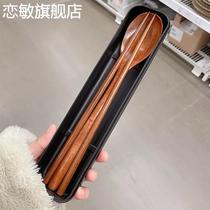 实木头筷子勺子两件套学生上班族日式便携户外餐具筷子套装