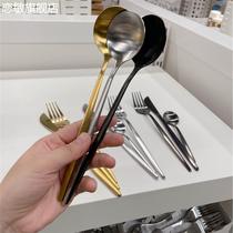 Portugal imported metal stainless steel fork large spoon western tableware golden black dessert spoon steak spoon