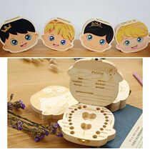 Baby Wood Tooth Box Organizer Milk Teeth Storage Language Sp