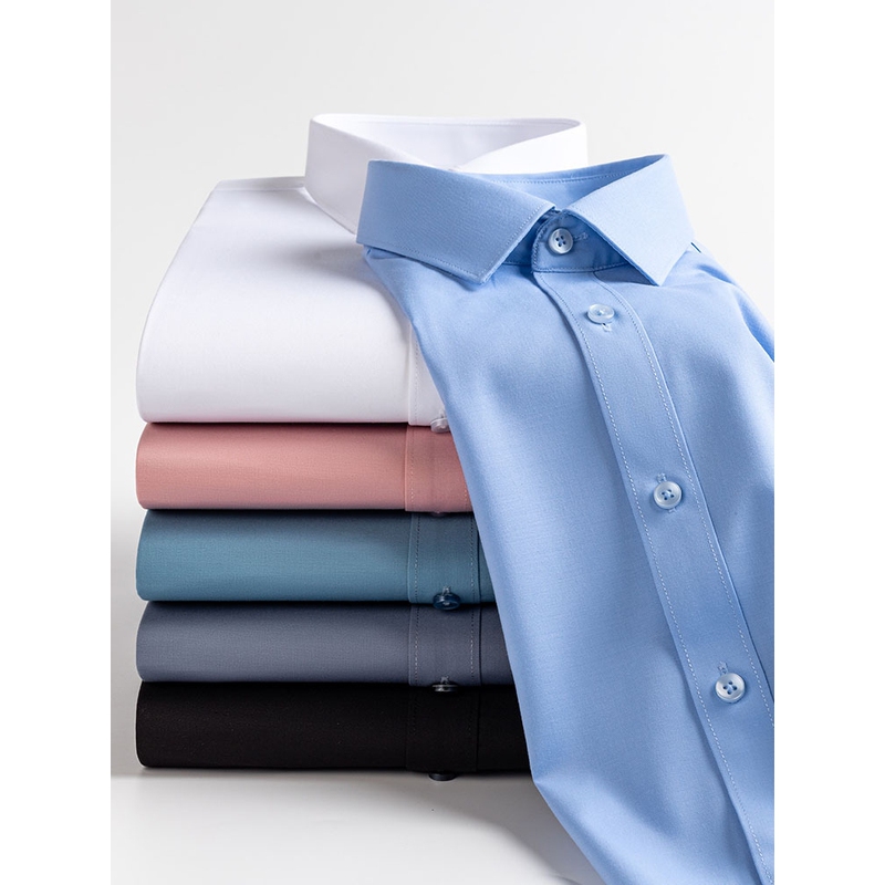 Shirts: Lao Luo's High-End Ice Silk Long and Short Sleeve Shirts, Non-Iron, Stretchy, Wrinkle-Resistant, Business, High-End Casual, Workwear Shirts
