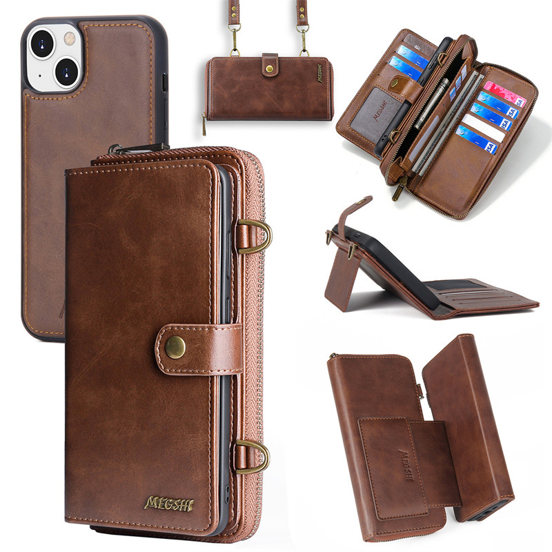 Suitable for Apple 17/16/15 Pro Max Phone Case, Crossbody Compatible with iPhone 13 /14 Pro Wallet, Apple 12 Protective Case, Leather Case, Flip Cover, Xr/Xs/11 Full Coverage Anti-Drop Lanyard