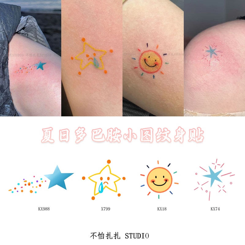 Popular Summer Sun and Star Wrist Small Pattern Tattoo Stickers, Waterproof, Long-Lasting, Cute, Fresh, Girly Scar Cover Stickers