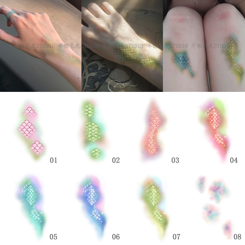 Popular Original Mermaid Scale Colorful Tattoo Stickers, Washable, High Aesthetic Value, Waterproof, Sweat-Proof, Arm Snake Scale Trendy Popular Original Mermaid Scale Colorful Tattoo Stickers, Washable, High Aesthetic Value, Waterproof, Sweat-Proof, Arm Snake Scale Trendy
