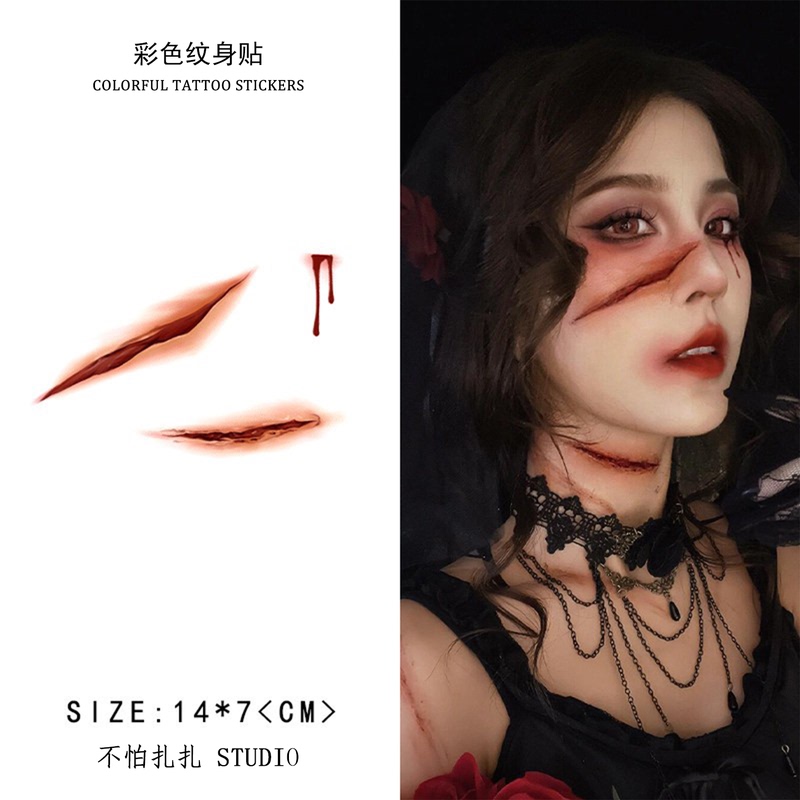 Injured Goddess Halloween Tattoo Face Sticker Makeup Waterproof Realistic Fake Scar Wound Cosplay Party Injured Goddess Halloween Tattoo Face Sticker Makeup Waterproof Realistic Fake Scar Wound Cosplay Party