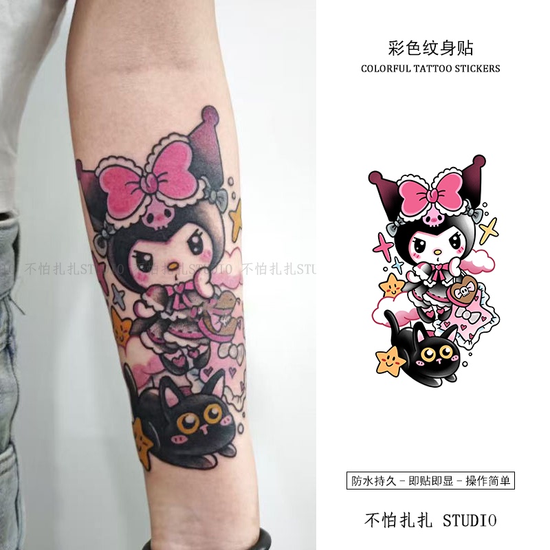 Xiaohongshu's Same Style Kuromi Flower Arm Colorful Tattoo Stickers Waterproof and Long-Lasting ins Trendy and Cool Men and Women Washable Scar Cover