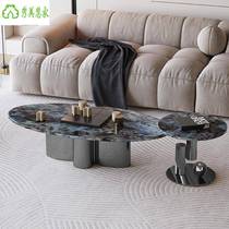 Minimalist and light luxury oval marble coffee table side table combination small apartment Italian designer high-end living room tea table