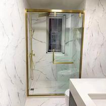 Champagne rose gold brushed narrow edge stainless steel straight shower room bathroom partition tempered glass sliding door