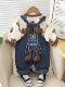 Dhwa British Co-Branded Baby Autumn Clothing Set 2024 New Toddler Bear Denim Overalls Two-Piece Set