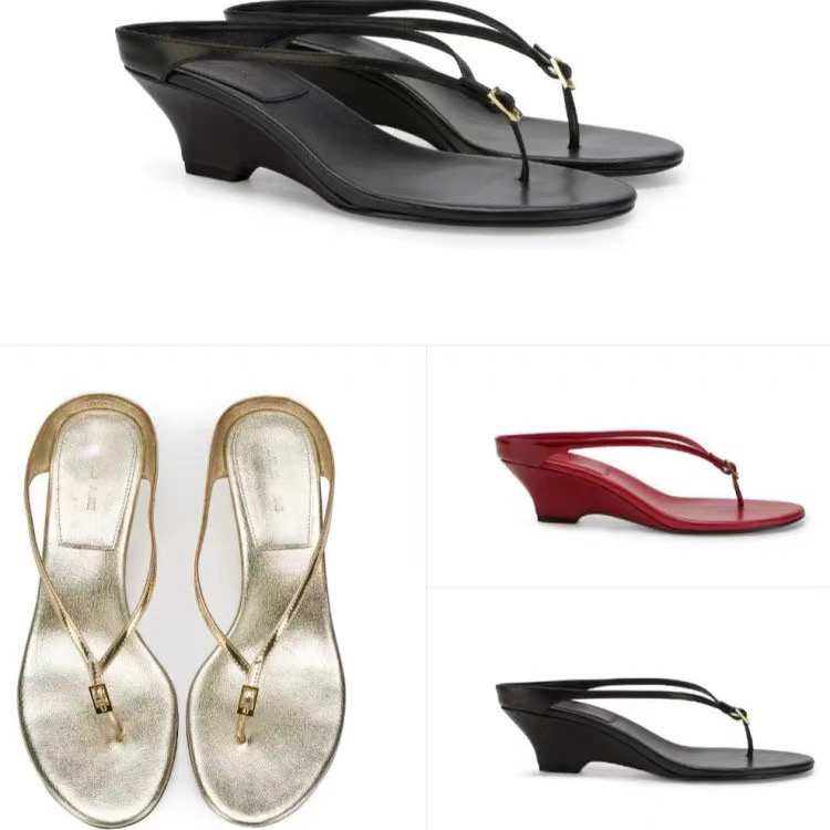 In Stock *High-Quality Cowhide Thin Strap Wedge Flip-Flops Split-Toe Sandals Kate Gold/Red/Black In Stock *High-Quality Cowhide Thin Strap Wedge Flip-Flops Split-Toe Sandals Kate Gold/Red/Black