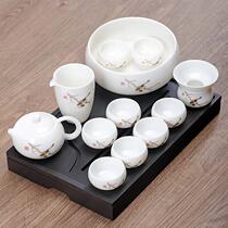 High-end new mutton-fat jade white porcelain Kung Fu tea set small set household simple teapot teacup lid bowl ceramic tea tray tea