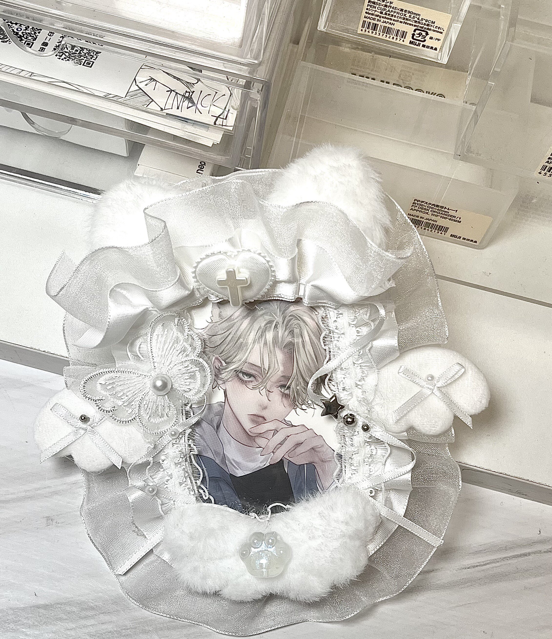 White princess sweet Japanese style pearl butterfly simple soft girl lace Guka card holder cat paw DIY original