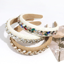 Hot-selling raffia braided headband gorgeous light luxury rhinestone wide-brimmed headband versatile hair accessory for out-going hair pressing