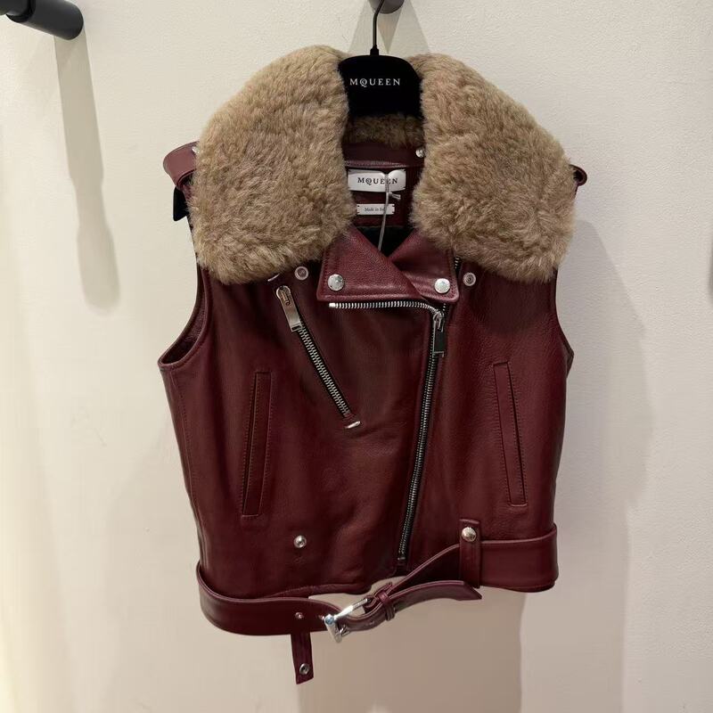 Mcqueen Special Offer Cowhide Leather Vest Jacket