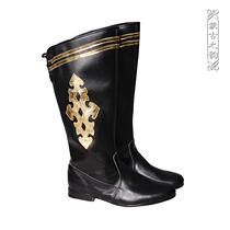 Mongolian boots mens adult ethnic minority Tibetan dance performance leather boots shoes black handmade