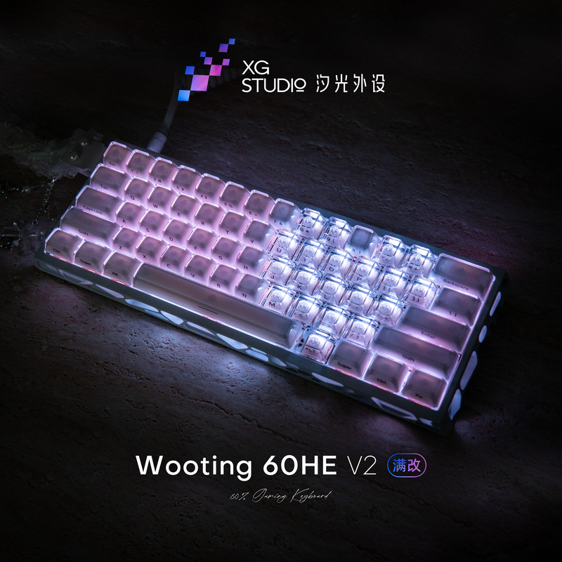 Wooting60Hev2 Fully Modified Finished Keyboard with Top-Of-The-Line Magnetic Switches, White Jelly Heart Pattern Wooting60Hev2 Fully Modified Finished Keyboard with Top-Of-The-Line Magnetic Switches, White Jelly Heart Pattern