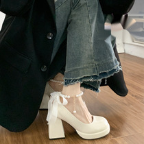 French Mary Jane shoes for women 2023 new white pearl strap fairy style small retro thick heel high heels