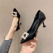 French small high heels for women 2024 new spring and autumn stiletto pointed toe ladies versatile temperament cat heel work shoes