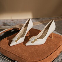 French high heels for women 2023 new style classic temperament versatile stiletto heel metal buckle pointed toe womens single shoes