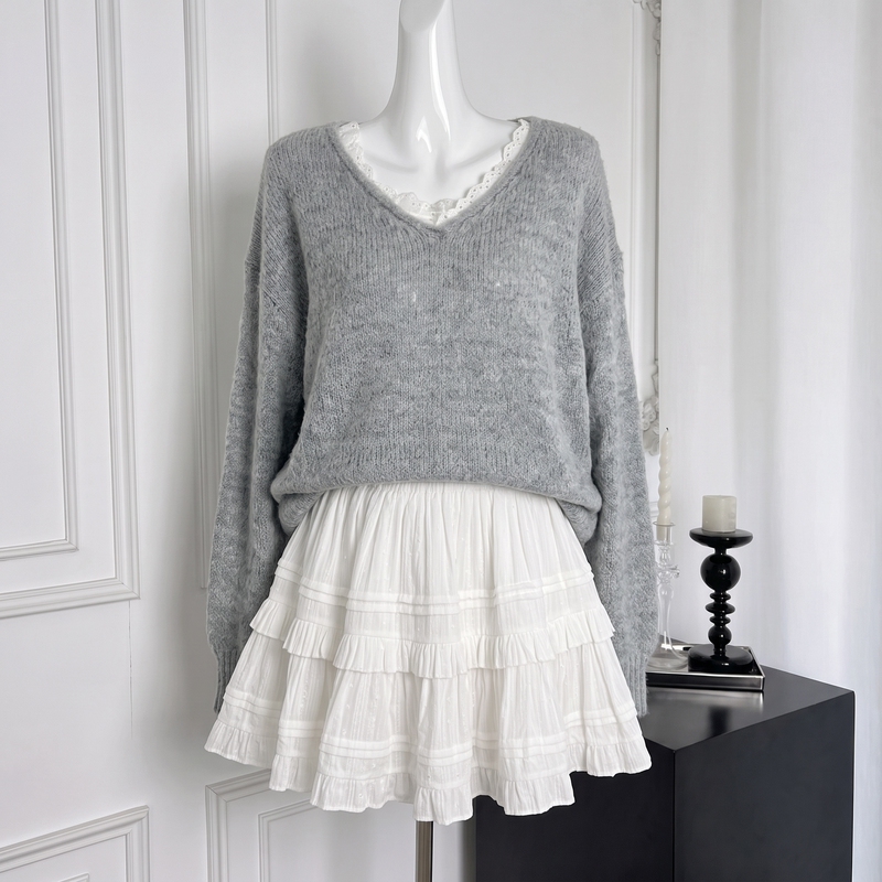 French Style Lazy Pure Lust Style Lace Edge Design Bow Sweater 2026 Autumn and Winter New Style A-Line Short Skirt Suit